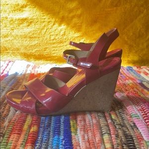 DKNY Genuine patent leather wedge with cork sole